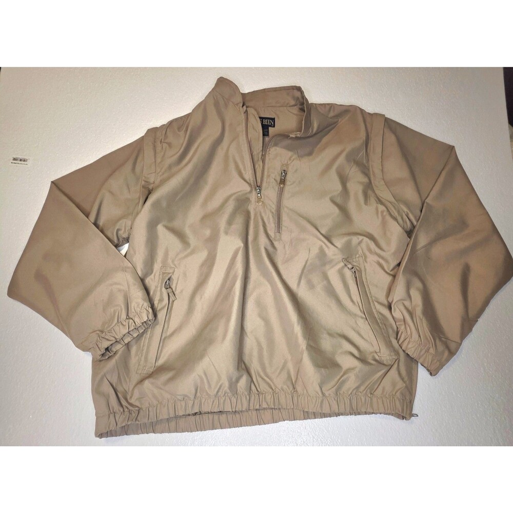 Tres Bien Golf 1/4 Zip Beige Pullover Windbreaker Removable Sleeves